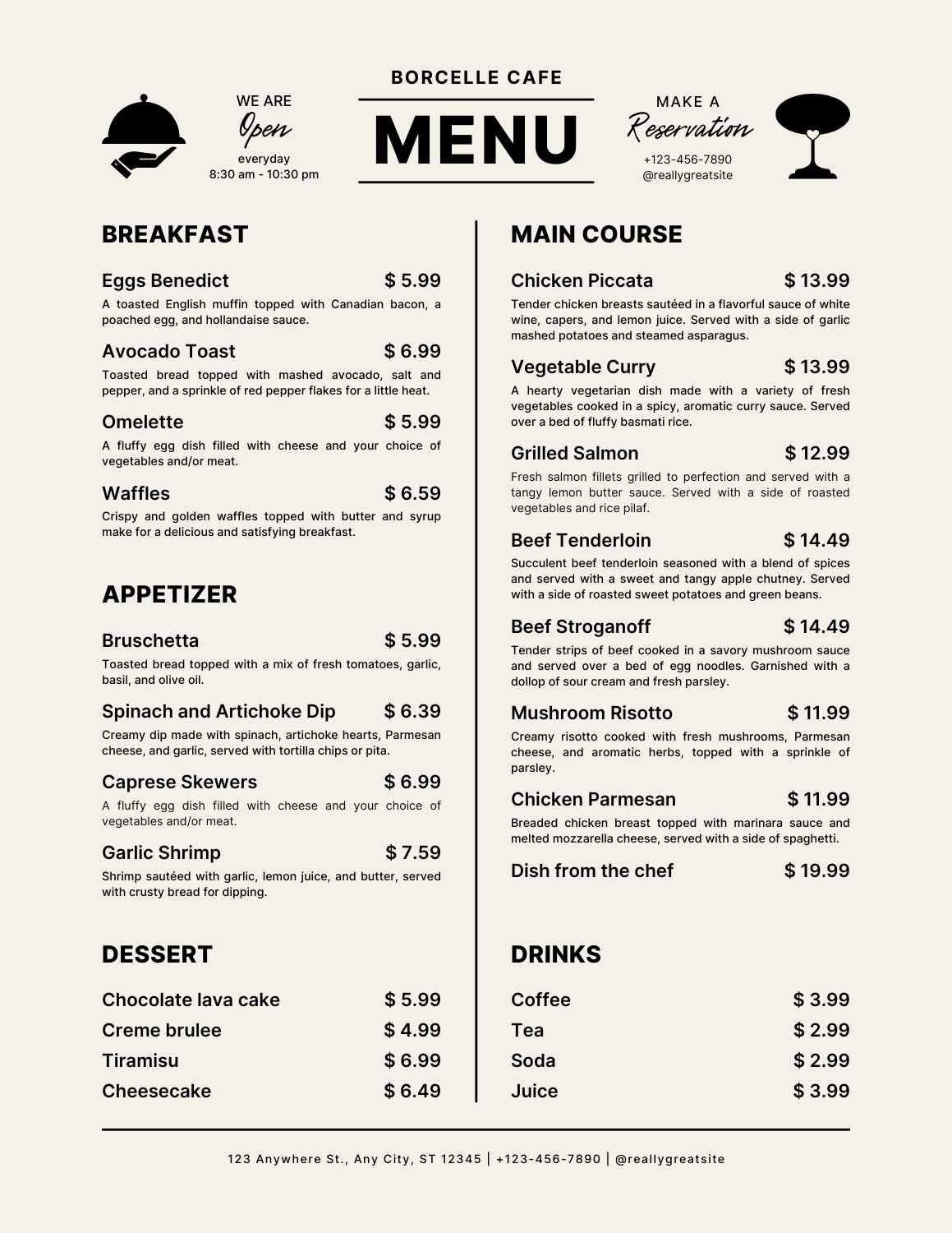 8.5x11 Menu