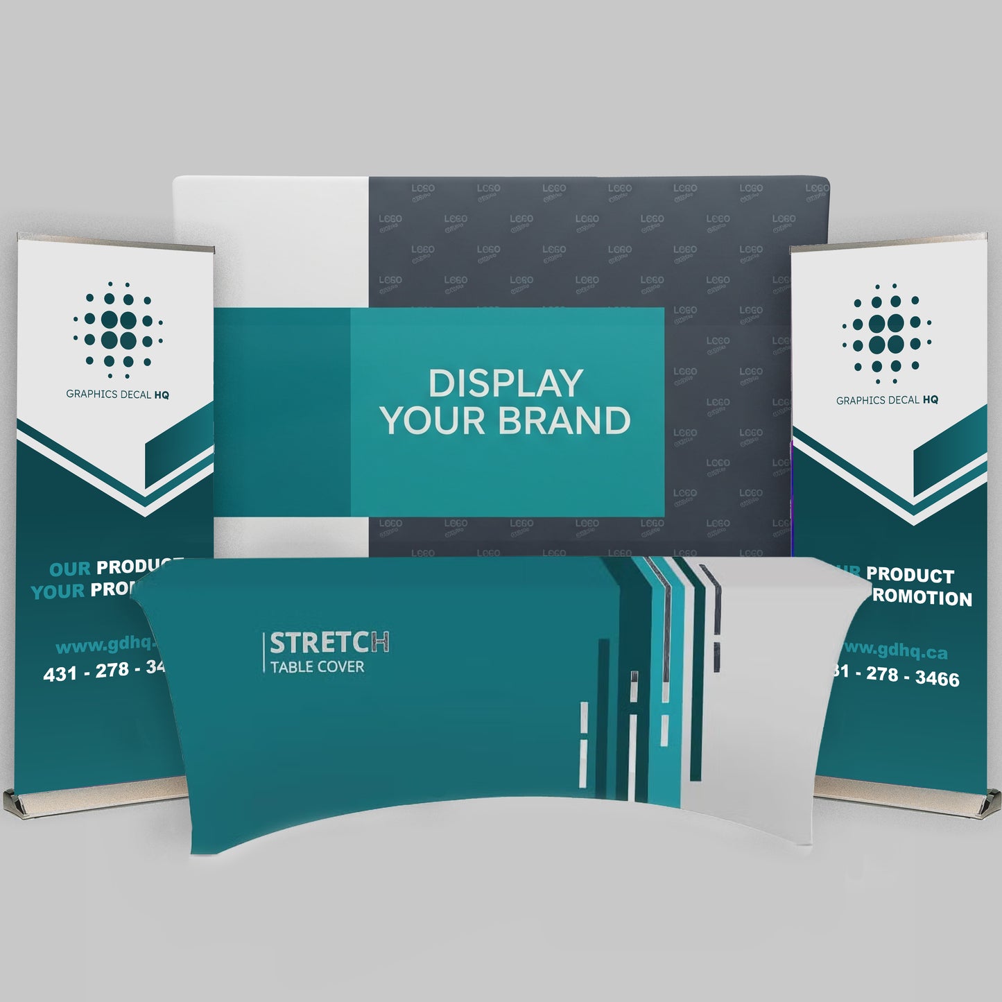 Professional exhibition display kit with stretch fabric wall for Winnipeg trade shows.