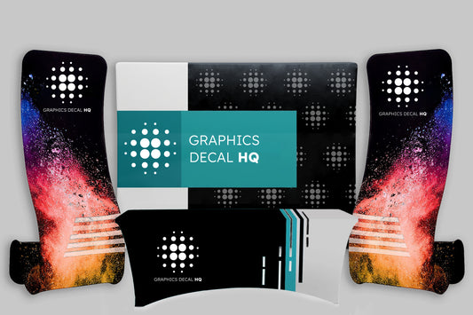 Ultimate impact system trade show display featuring S-shape banners.
